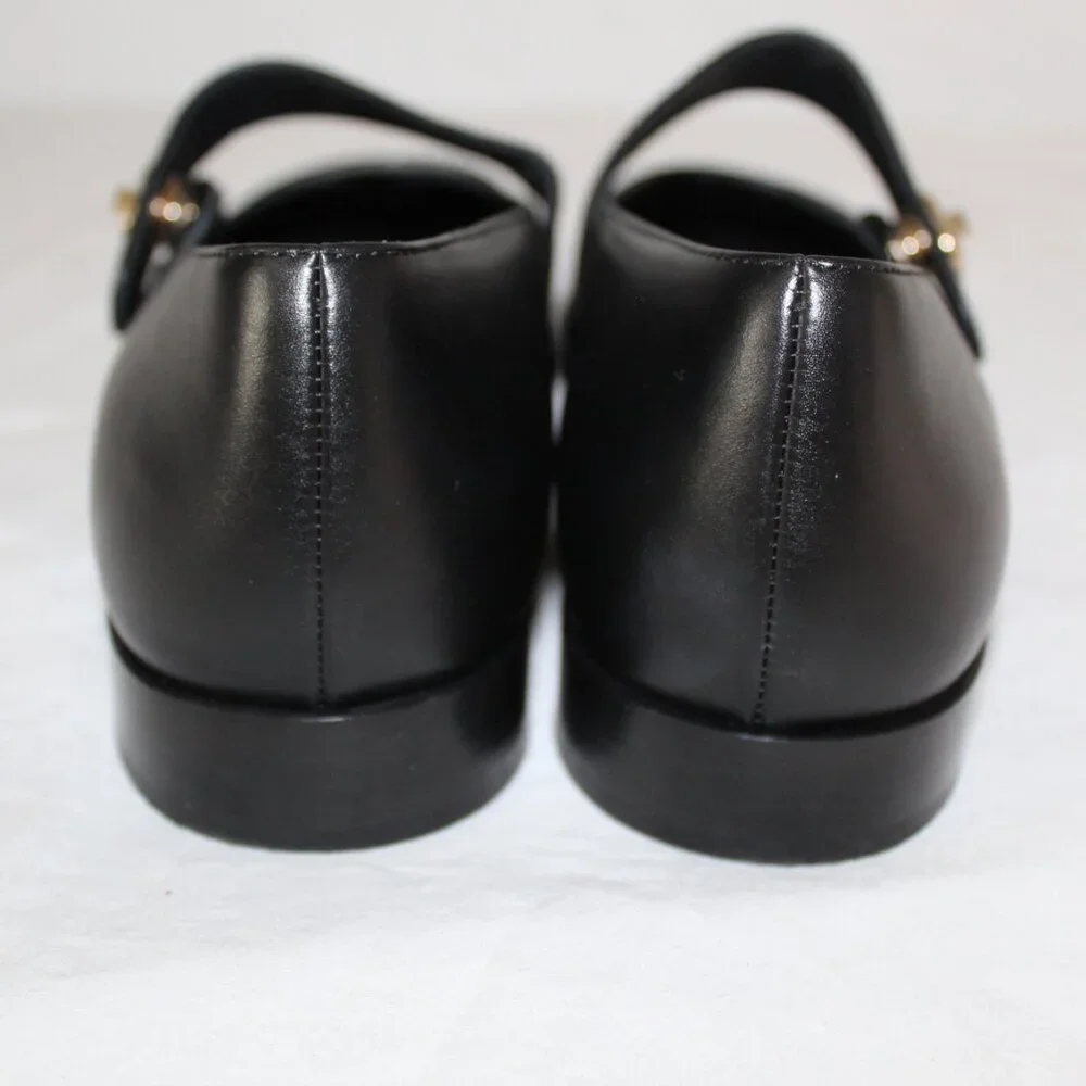 CHANEL Black Leather Mary Jane Flats with Gold CC Accent - Picture 3 of 16